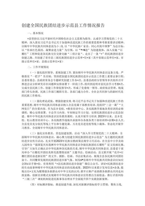 创建全国民族团结进步示范县工作情况报告.docx