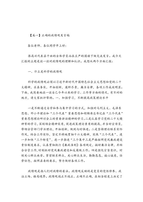 正确的政绩观发言稿集合7篇.docx