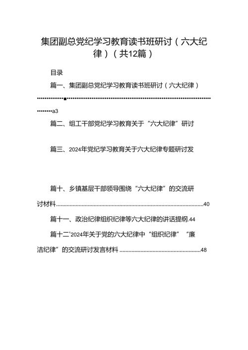 集团副总党纪学习教育读书班研讨（六大纪律）12篇（详细版）.docx