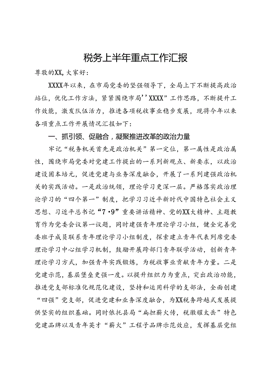 税务局2024年上半年重点工作汇报(1).docx_第1页