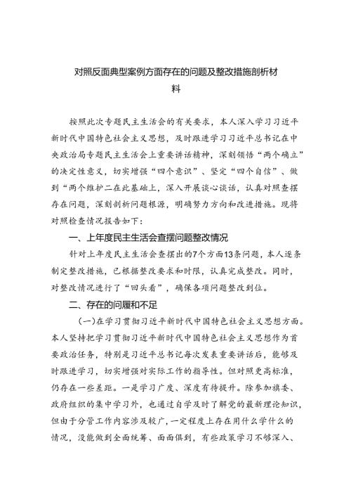 (11篇)对照反面典型案例方面存在的问题及整改措施剖析材料专题资料.docx