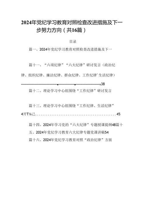 2024年党纪学习教育对照检查改进措施及下一步努力方向16篇（精选）.docx