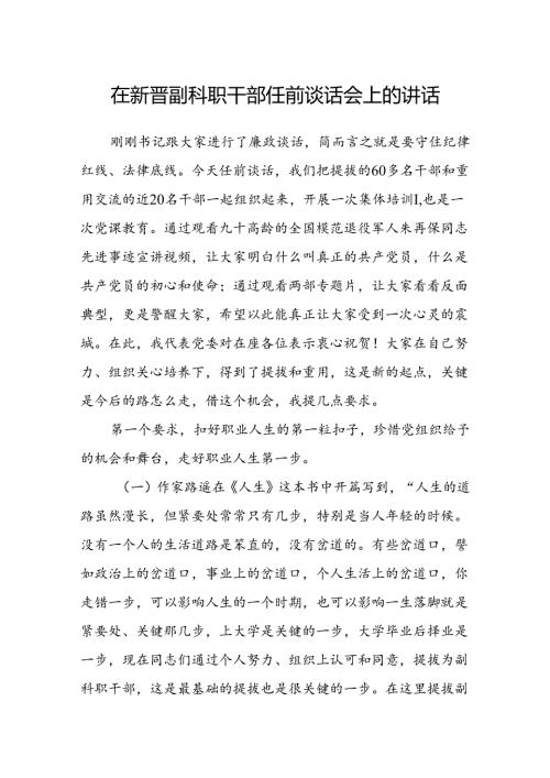 在新晋副科职干部任前谈话会上的讲话.docx
