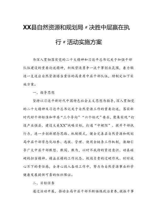 XX县自然资源和规划局“决胜中层赢在执行”活动实施方案.docx