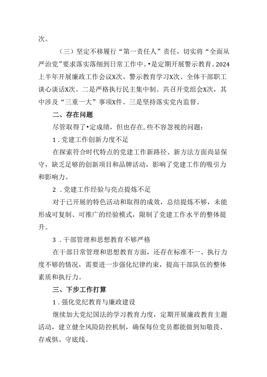 （11篇）2024年上半年党建工作总结及下一步计划合集.docx_第3页