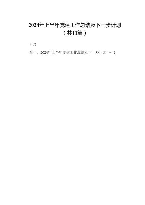 （11篇）2024年上半年党建工作总结及下一步计划合集.docx