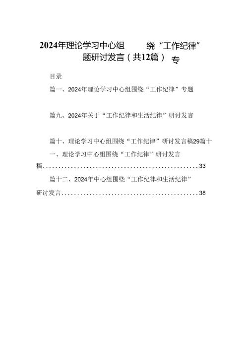 2024年理论学习中心组围绕“工作纪律”专题研讨发言12篇供参考.docx