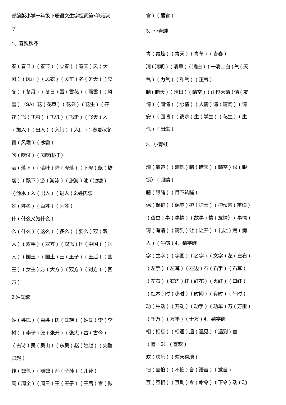 部编版一年级下册所有生字组词.docx_第1页