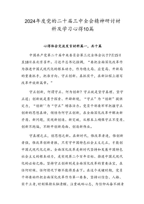 2024党的二十三中全会精神研讨材料及学习心得10篇.docx
