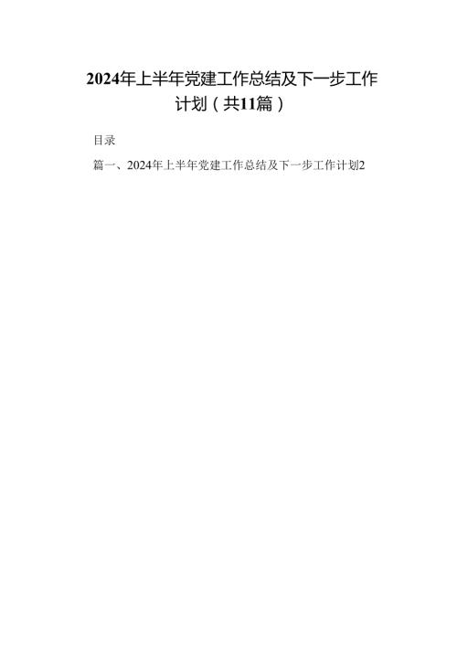 （11篇）2024年上半年党建工作总结及下一步工作计划通用.docx