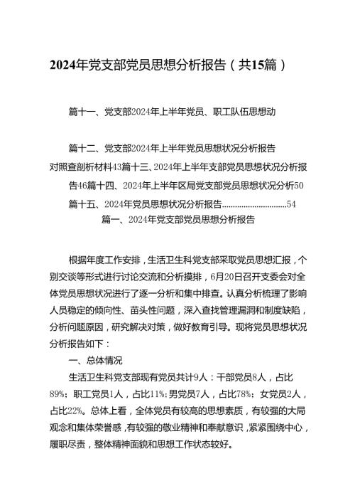 2024年党支部党员思想分析报告优选15篇.docx