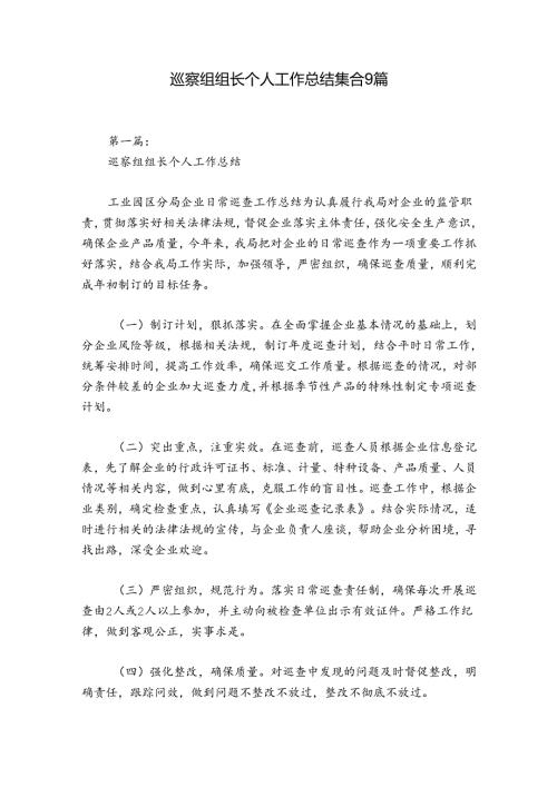巡察组组长个人工作总结集合9篇.docx