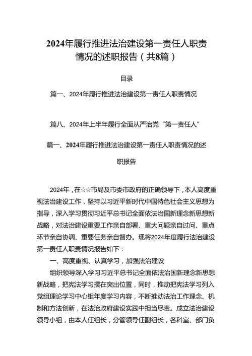 2024年履行推进法治建设第一责任人职责情况的述职报告8篇供参考.docx