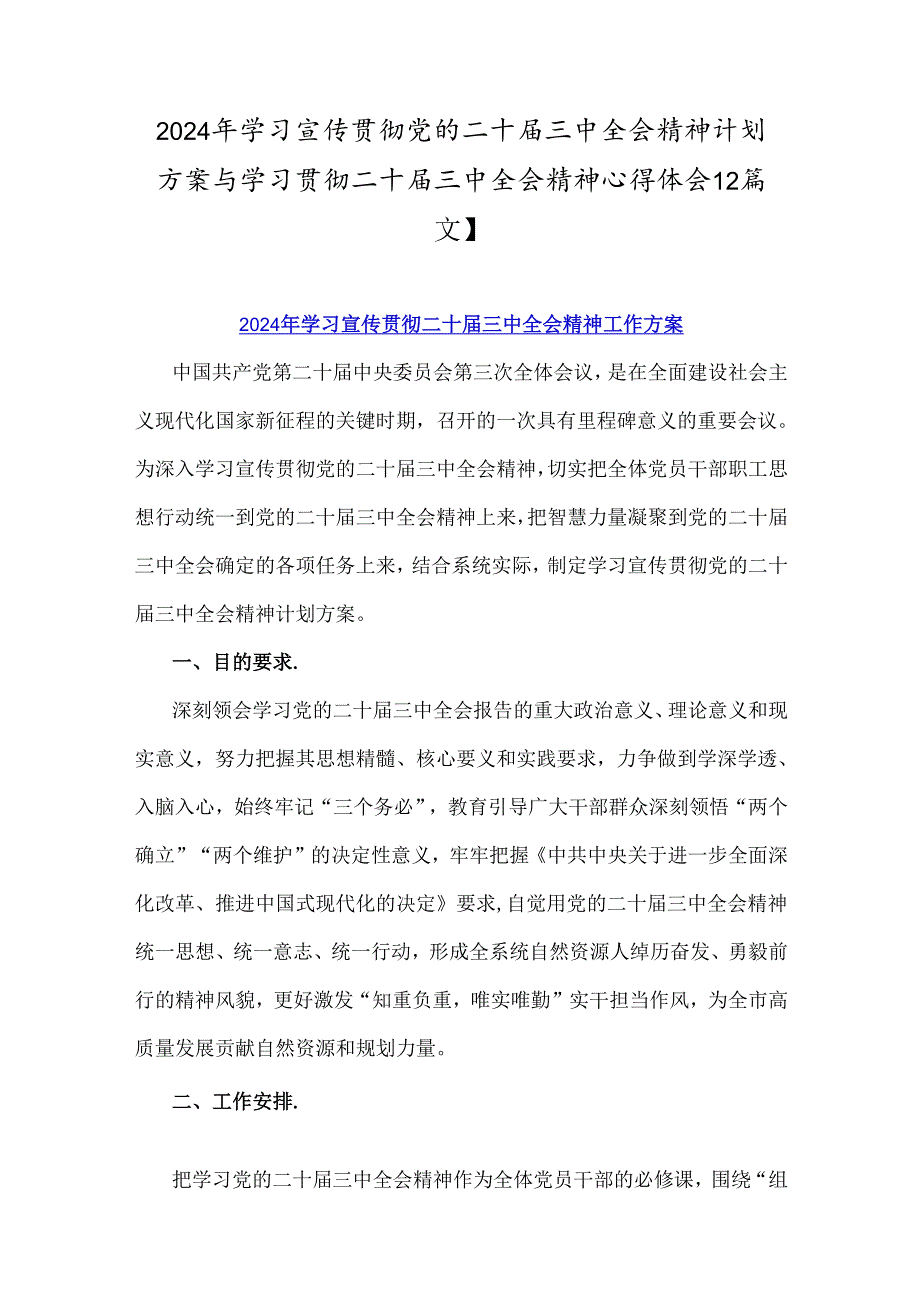 2024年学习宣传贯彻党的二十三中全会精神计划方案与学习贯彻二十三中全会精神心得体会【2篇文】.docx_第1页