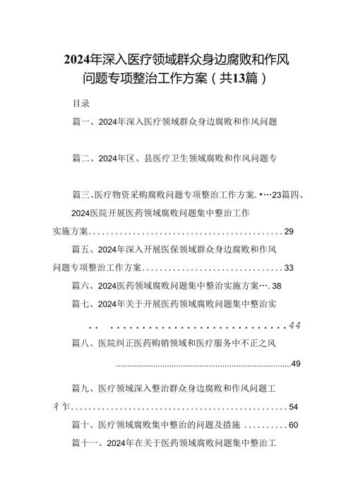 2024年深入医疗领域群众身边腐败和作风问题专项整治工作方案（共13篇）.docx