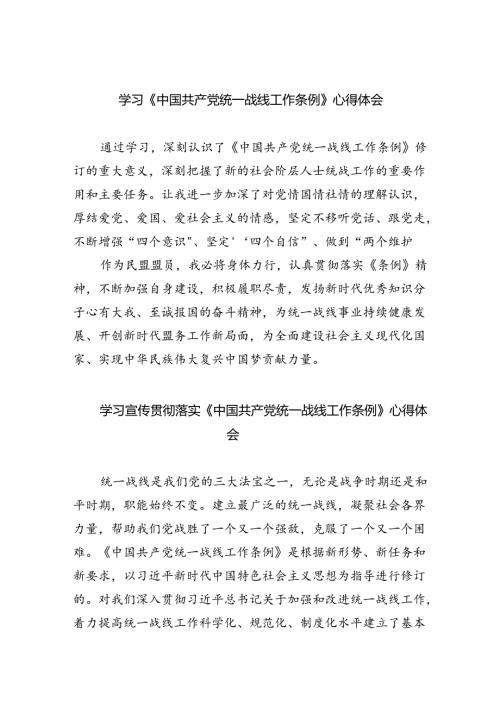 (六篇)学习《中国共产党统一战线工作条例》心得体会模板.docx