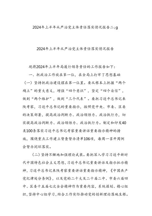 2024年上半年从严治党主体责任落实情况报告二篇.docx