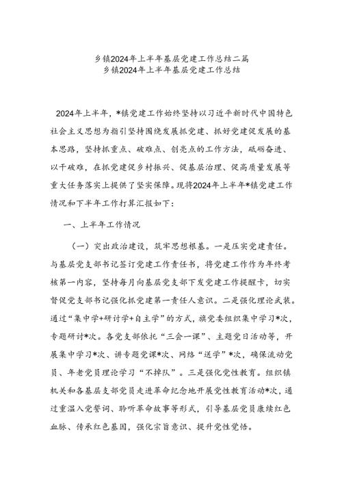 乡镇2024年上半年基层党建工作总结二篇.docx