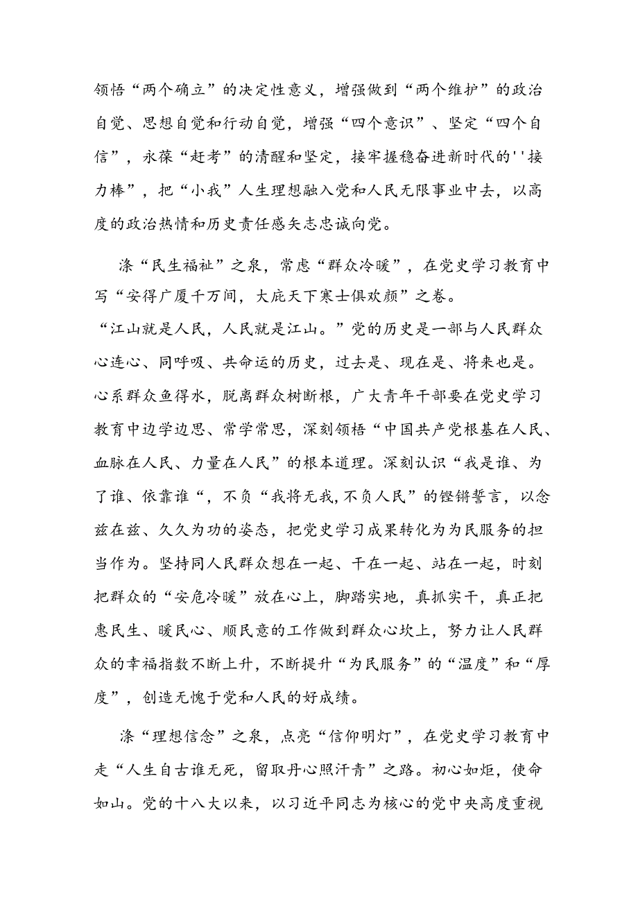 领导书记青年党员干部学习《党史学习教育工作条例》研讨交流材料3篇.docx_第3页