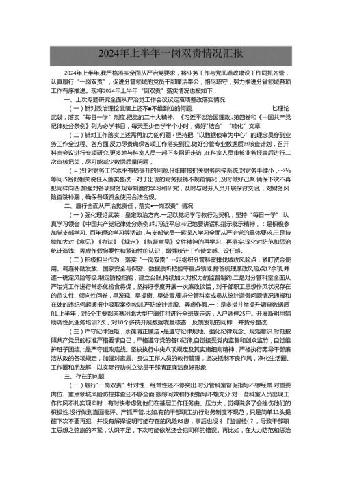 2024年上半年一岗双责情况汇报.docx
