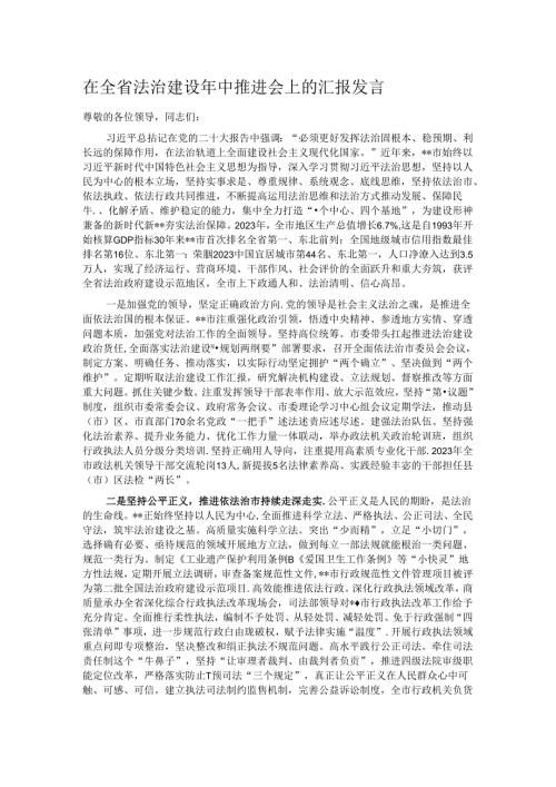 在全省法治建设年中推进会上的汇报发言.docx