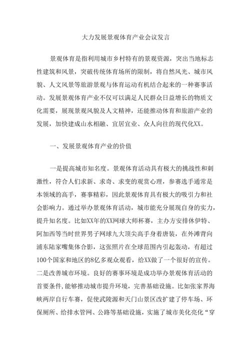 大力发展景观体育产业会议发言.docx