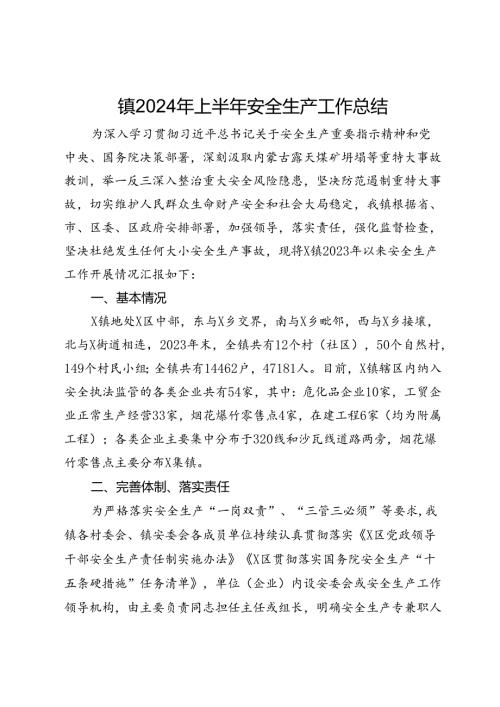 镇2024年上半年安全生产工作总结.docx