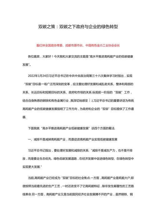 葛红林&宋鑫双碳之策：双碳之下政府与企业的绿色转型（演讲全文）.docx