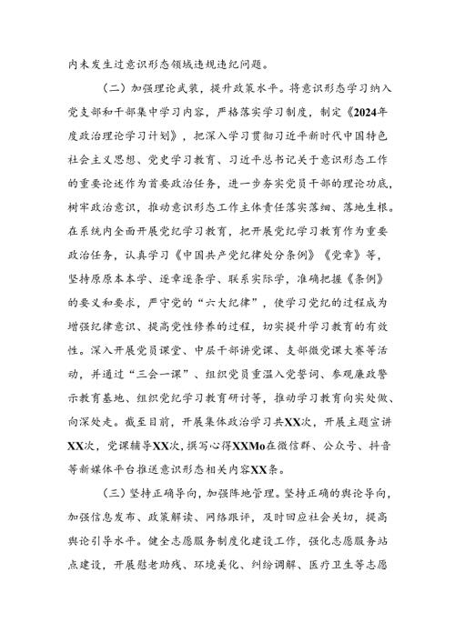 开展2024年上半年党支部意识形态情况工作报告 合计3份.docx
