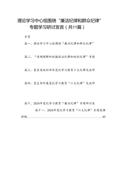 （11篇）理论学习中心组围绕“廉洁纪律和群众纪律”专题学习研讨发言（最新）.docx