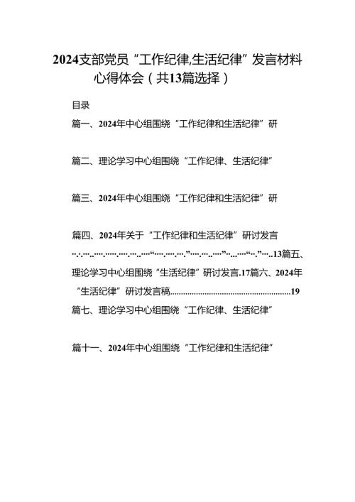 2024支部党员“工作纪律生活纪律”发言材料心得体会（共13篇选择）.docx
