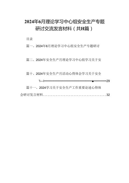 （11篇）2024年6月理论学习中心组安全生产专题研讨交流发言材料样例.docx