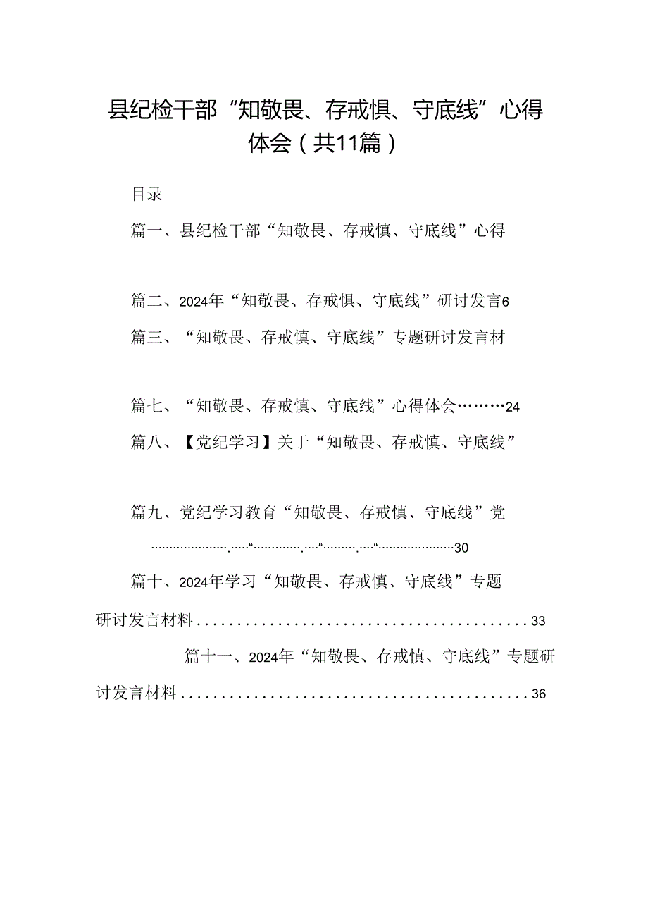 （11篇）县纪检干部“知敬畏、存戒惧、守底线”心得体会范文.docx_第1页