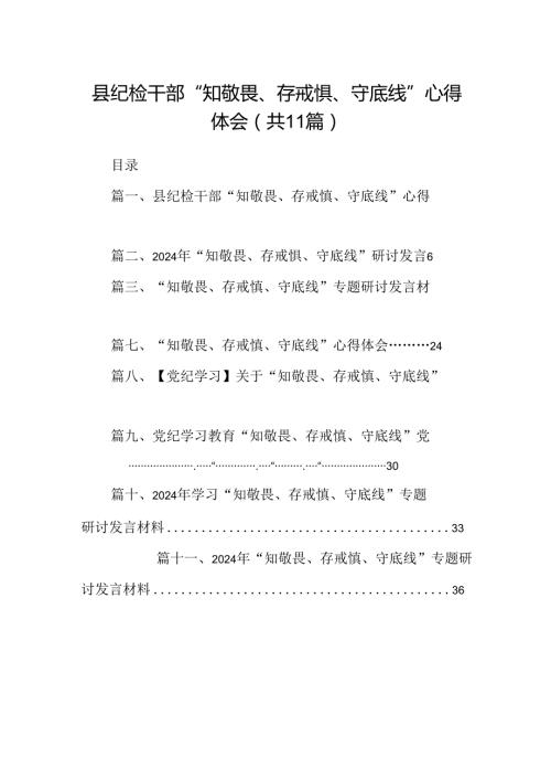 （11篇）县纪检干部“知敬畏、存戒惧、守底线”心得体会范文.docx