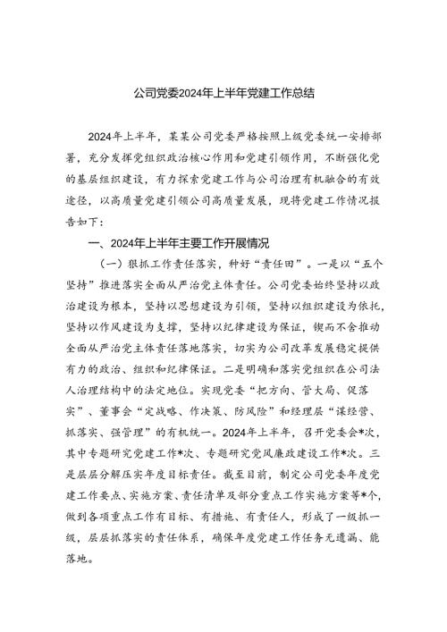 公司党委2024年上半年党建工作总结（共五篇）.docx