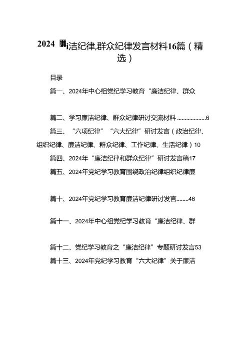 2024廉洁纪律群众纪律发言材料16篇（精选）.docx