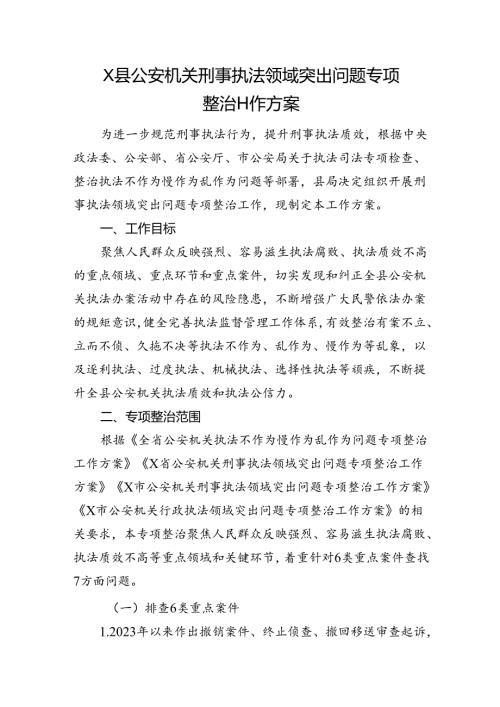X县公安机关刑事执法领域突出问题专项整治工作方案.docx