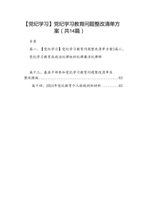 【党纪学习】党纪学习教育问题整改清单方案14篇供参考.docx