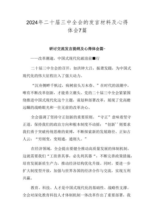2024年二十三中全会的发言材料及心得体会7篇.docx