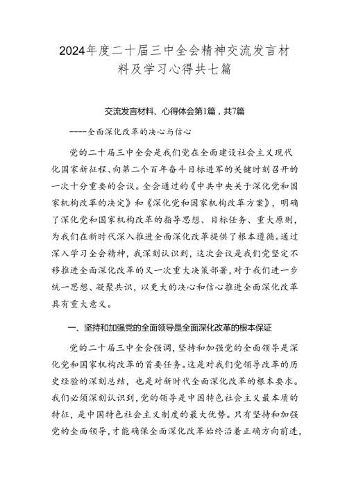 2024二十三中全会精神交流发言材料及学习心得共七篇.docx