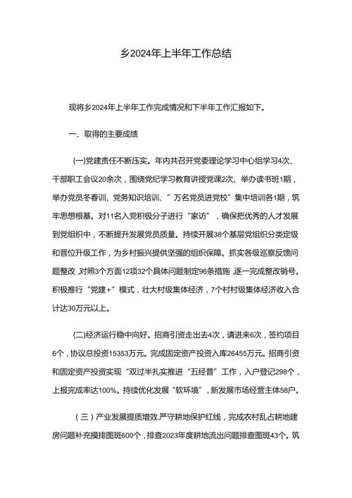 乡2024年上半年工作总结.docx