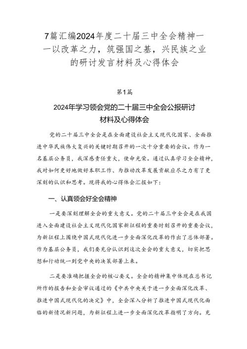 7篇汇编2024二十三中全会精神——以改革之力筑强国之基兴民族之业的研讨发言材料及心得体会.docx
