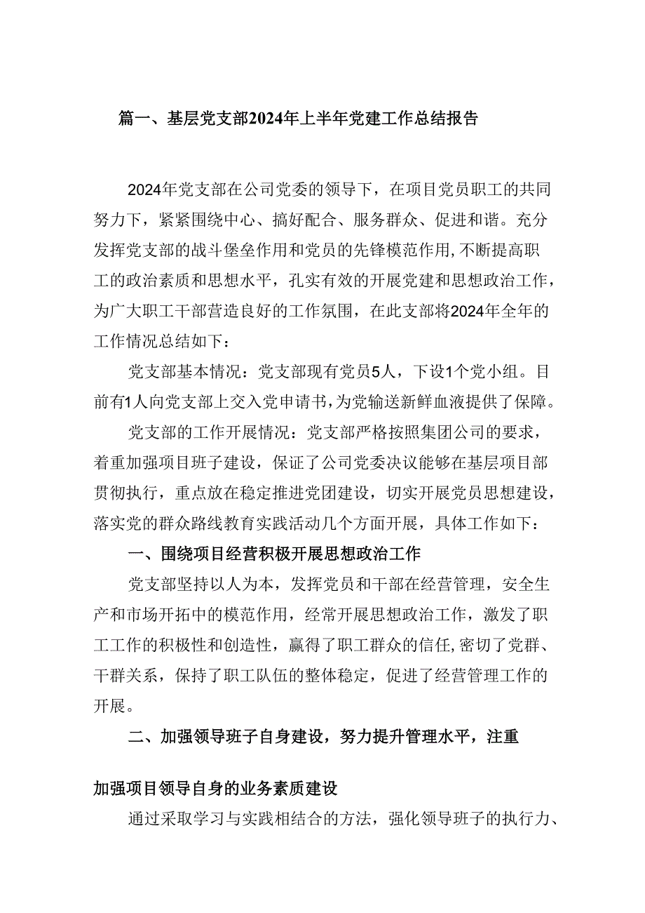 （11篇）基层党支部2024年上半年党建工作总结报告优选.docx_第2页