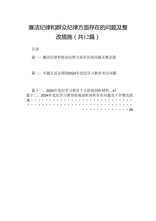 廉洁纪律和群众纪律方面存在的问题及整改措施12篇（详细版）.docx