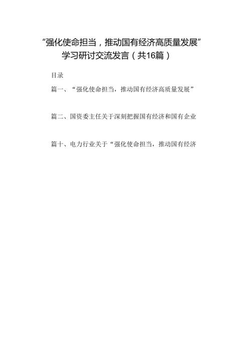 （16篇）“强化使命担当推动国有经济高质量发展”学习研讨交流发言范本（精选）.docx