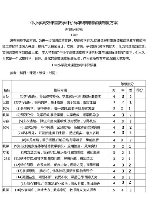 中小学高效课堂教学评价标准与细则解读制度方案.docx