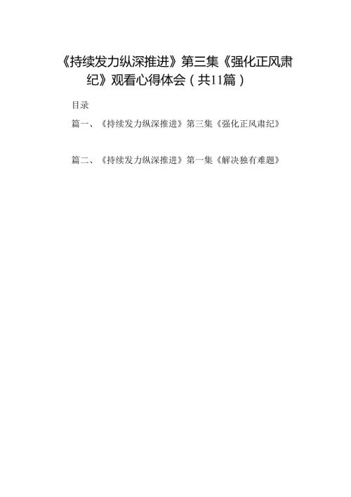 （11篇）《持续发力纵深推进》第三集《强化正风肃纪》观看心得体会集锦.docx