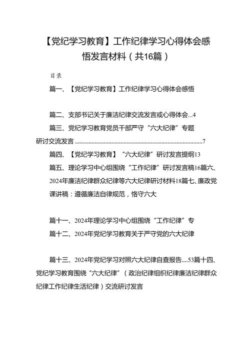 【党纪学习教育】工作纪律学习心得体会感悟发言材料（共16篇）.docx