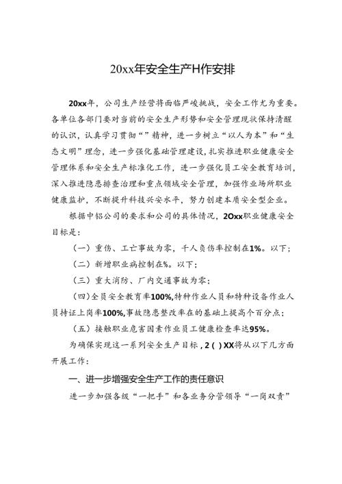 20xx年安全生产工作安排.docx