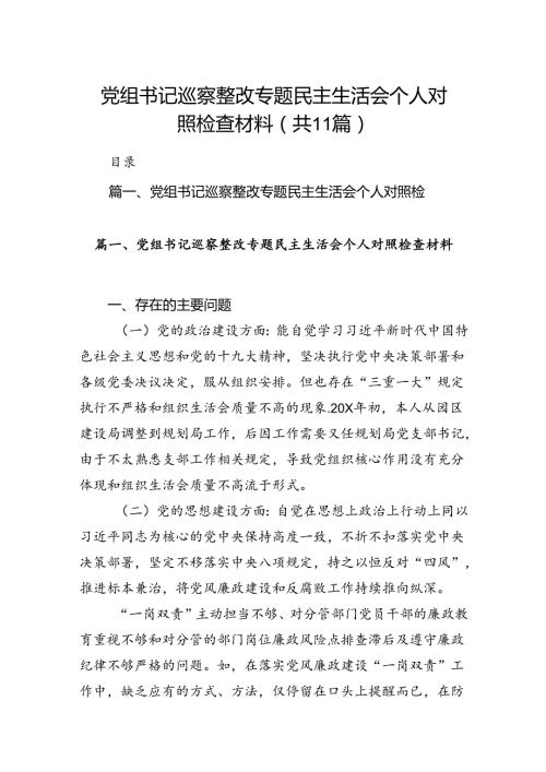 （11篇）党组书记巡察整改专题民主生活会个人对照检查材料优选.docx